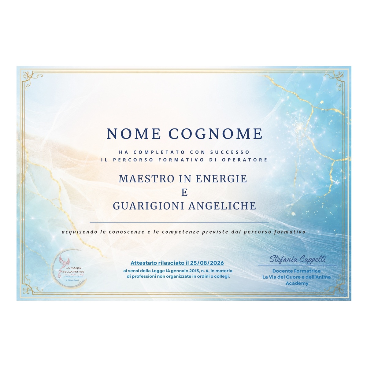 Attestato Maestro in Energie e Guarigioni Angeliche