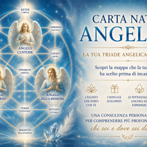 Carta Natale Angelica con Triade Angelica Personale, Albero della Vita Angelico e interpretazione dei tre Angeli: Custode, del Giorno e della Missione.