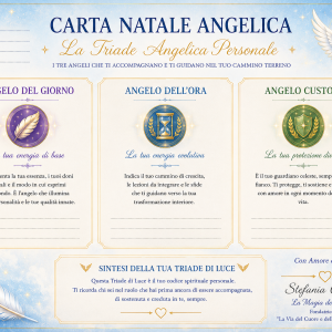 Carta Natale Angelica – Interpretazione della Triade Angelica Personale Interpretazione della Triade Angelica Personale con Angelo Custode, Angelo del Giorno e Angelo dell'Ora nella Carta Natale Angelica.