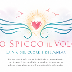 Logo del percorso trasformativo Io Spicco il Volo – La Via del Cuore e dell'Anima di Stefania Cappelli con ali, cuore luminoso e simbolo della crescita personale.